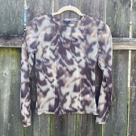Express Sheer Fitted Long Sleeve Printed Top NWT | XS - Picture 1 of 5